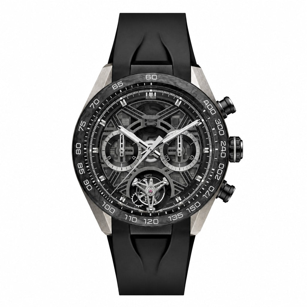 Sport Watch with Black Skeleton Dial and Rubber Strap