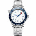 Diver Style Watch with White Dial and Blue Accents 42mm