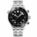 Diver Style Watch with Black Dial and Metal Bracelet