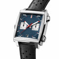 Chronograph Racing Style Watch with Blue Dial and Black Leather Strap